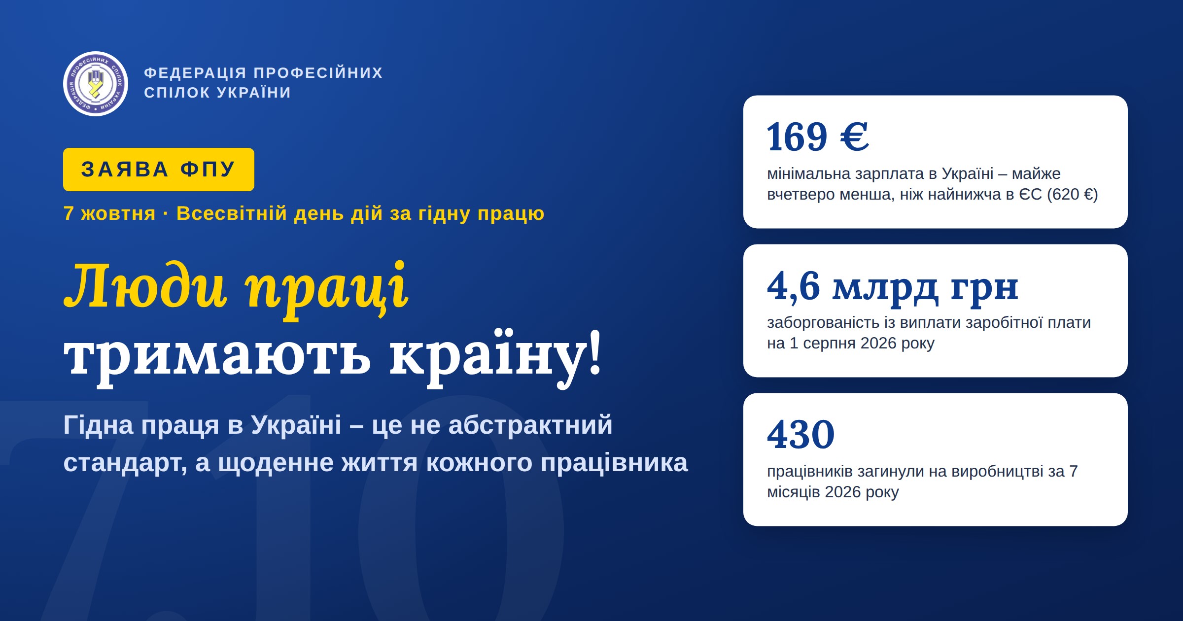 7 жовтня - Всесвітній день дій за гідну працю (Заява ФПУ)
